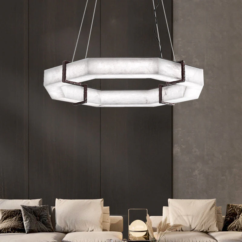 Merlin Celine Retro Alabaster Living Room Chandelier, Round Lamp Lighting - Image 3