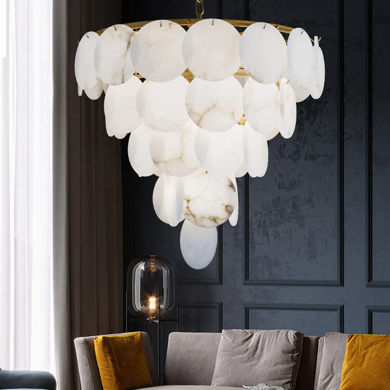 Merlin Aurora Round Chandelier Alabaster for Living Room Dining Table - Image 4