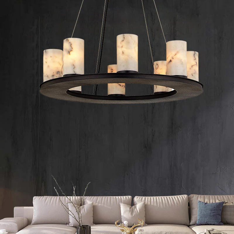 Merlin Bedia Round Industrial Candelabra Alabaster Chandelier for Dining Table - Image 3