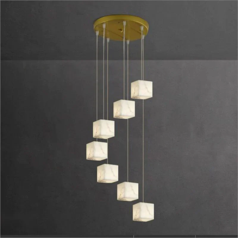 Merlin Modern Luxury Alabaster Cubic Round Pendant For Dining Table, Staircase - Image 5