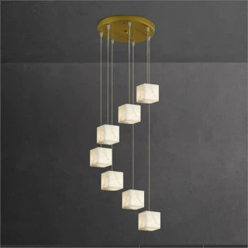 Merlin Modern Luxury Alabaster Cubic Round Pendant For Dining Table, Staircase - Image 6