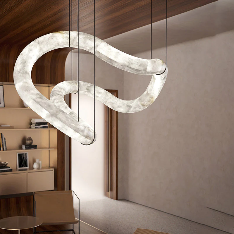 Merlin Beverly Symmetrical Entryway Alabaster Pendant Light for Dining Table - Image 3