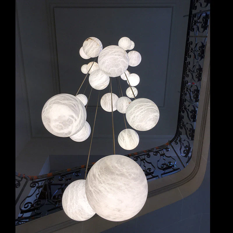 Lena Alabaster Sphere Staircase Chandelier, Multi Pendant Light - Image 10