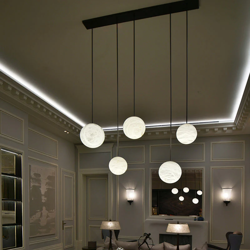 Lena Alabaster Sphere Staircase Chandelier, Multi Pendant Light - Image 11
