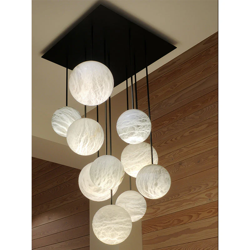 Lena Alabaster Sphere Staircase Chandelier, Multi Pendant Light - Image 12