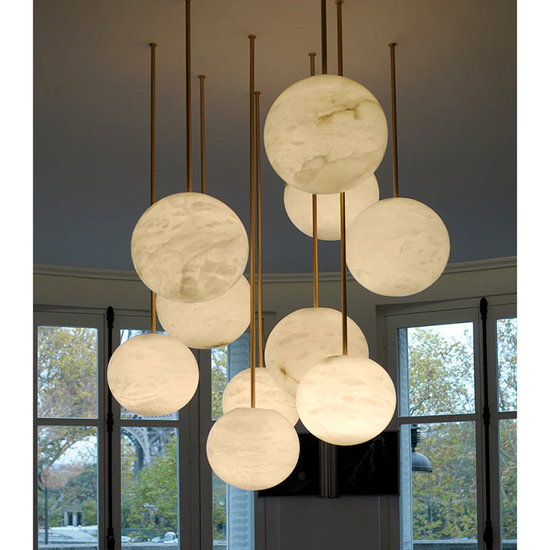 Lena Alabaster Sphere Staircase Chandelier, Multi Pendant Light - Image 13