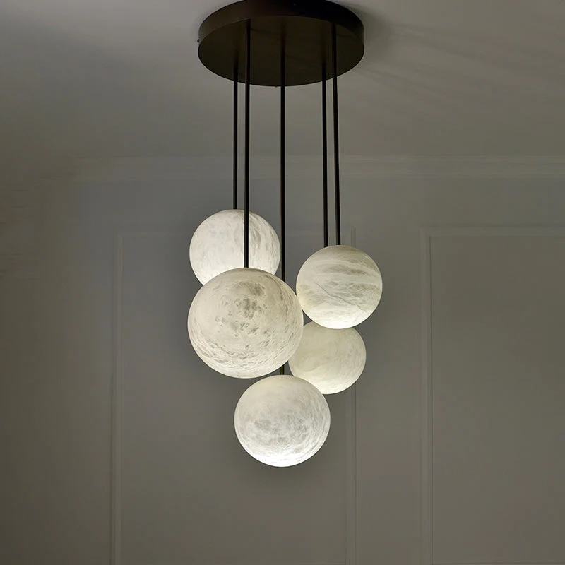 Lena Alabaster Sphere Staircase Chandelier, Multi Pendant Light - Image 5