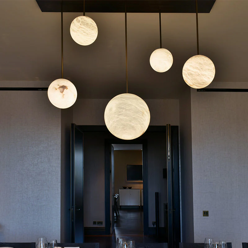 Lena Alabaster Sphere Staircase Chandelier, Multi Pendant Light - Image 7