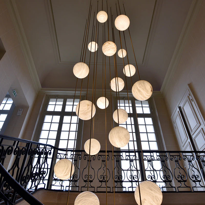 Lena Alabaster Sphere Staircase Chandelier, Multi Pendant Light - Image 9
