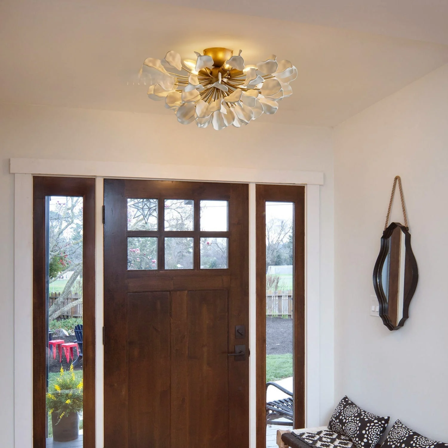 Lunaria Ceramic Petal Flush Mount Chandelier – Brass & Bronze - Image 6