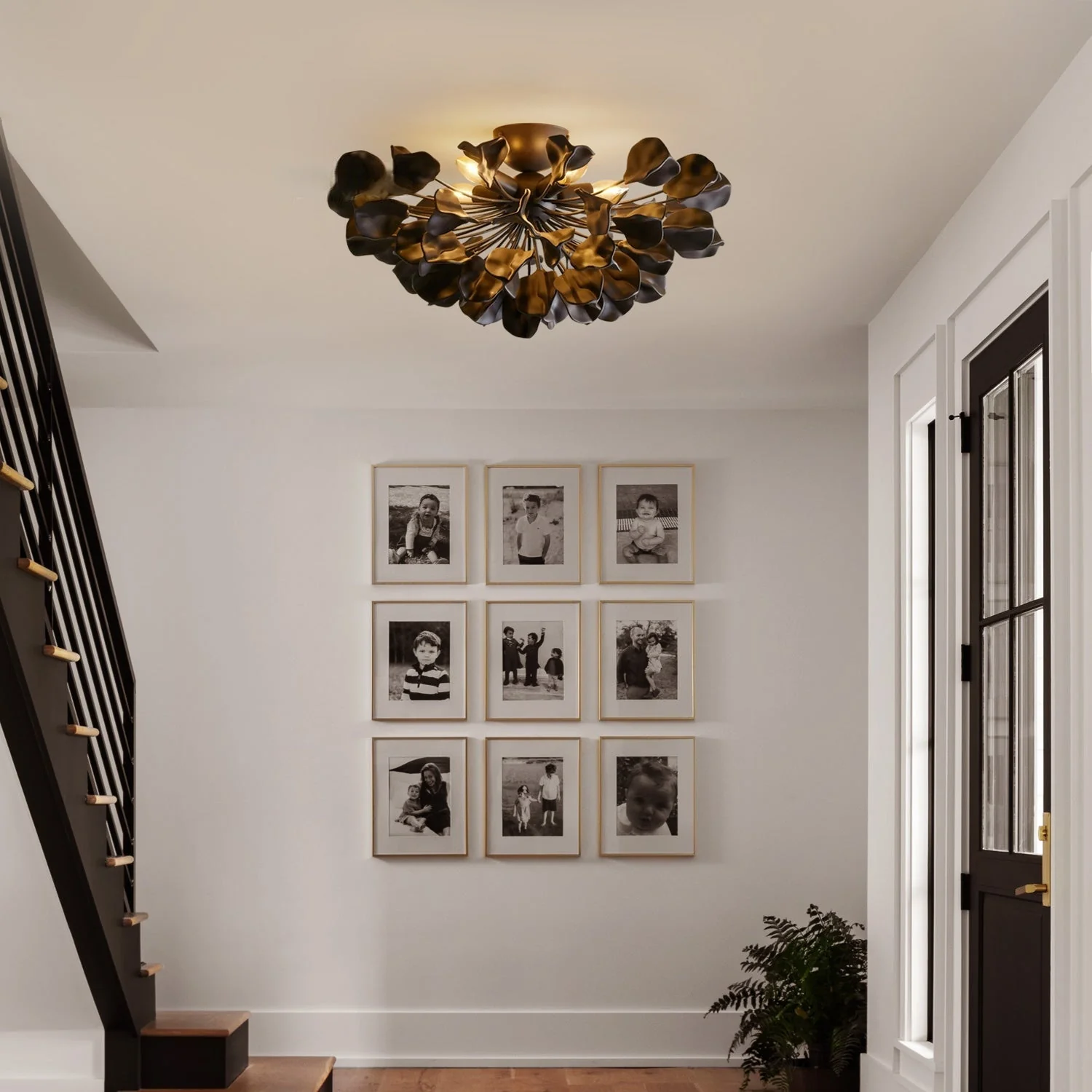 Lunaria Ceramic Petal Flush Mount Chandelier – Brass & Bronze - Image 7