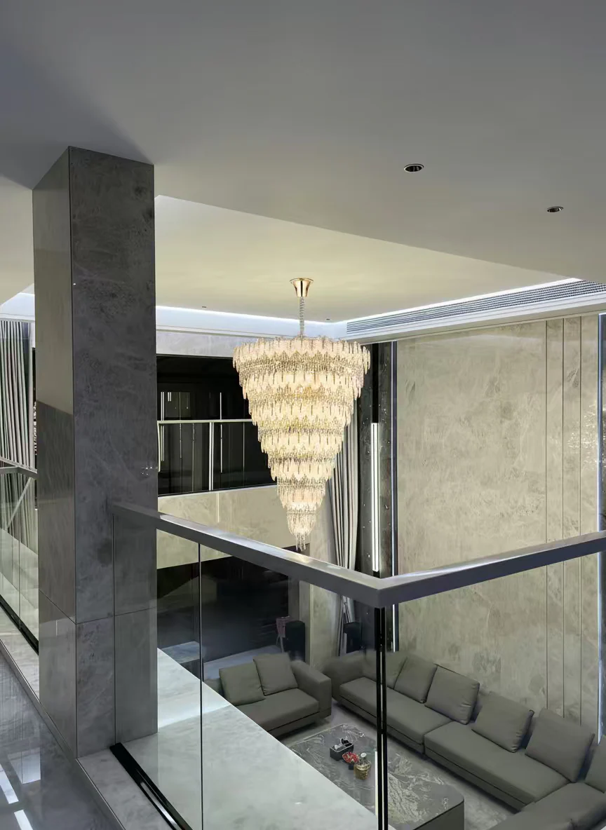 Luxurious Cascading Handcrafted Glass Leaf Multi-Tier Crystal Waterfall Chandelier - Image 3