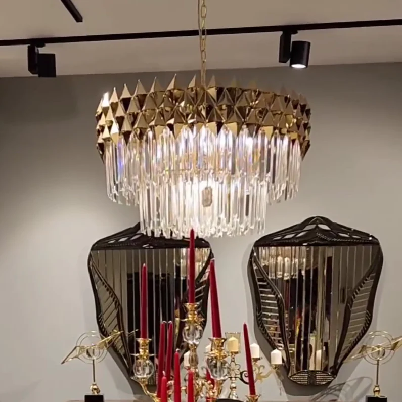Luxury 1/2-Tier Round/Rectangular Gold Finish Crystal Chandelier for Living Room/Bedroom - Image 2