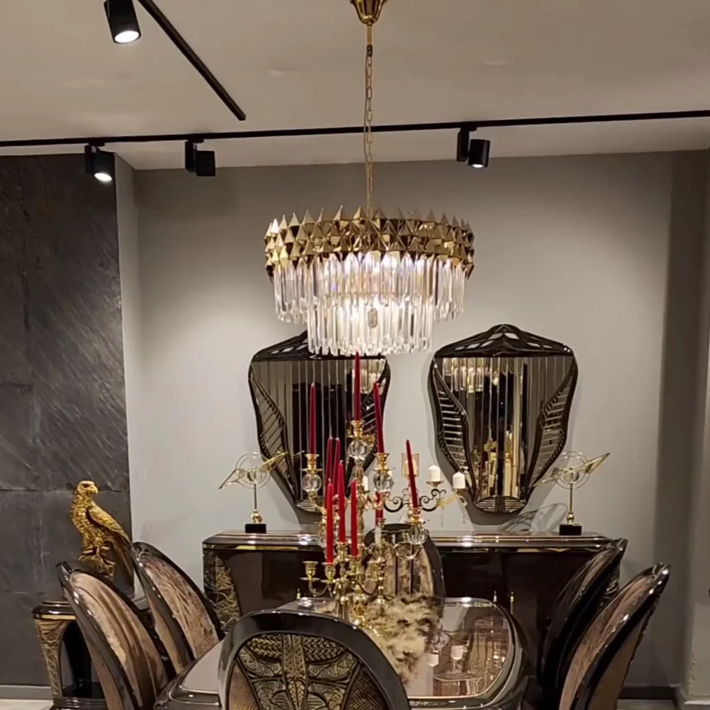 Luxury 1/2-Tier Round/Rectangular Gold Finish Crystal Chandelier for Living Room/Bedroom - Image 3