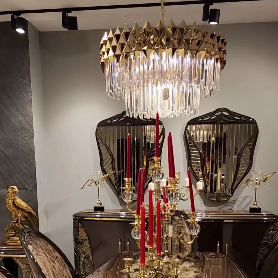 Luxury 1/2-Tier Round/Rectangular Gold Finish Crystal Chandelier for Living Room/Bedroom - Image 4