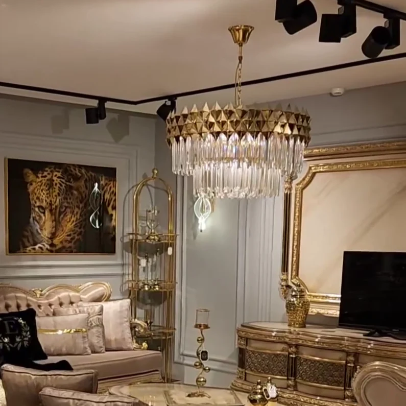 Luxury 1/2-Tier Round/Rectangular Gold Finish Crystal Chandelier for Living Room/Bedroom - Image 5