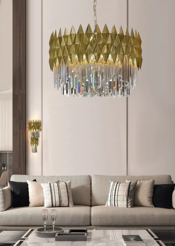 Luxury 1/2-Tier Round/Rectangular Gold Finish Crystal Chandelier for Living Room/Bedroom - Image 7