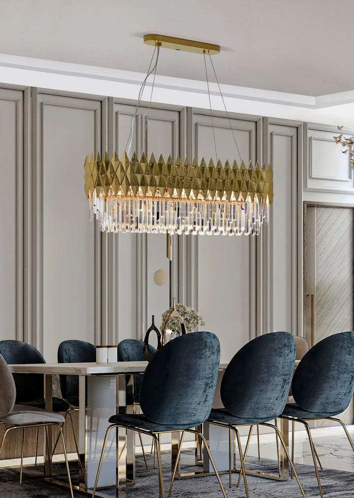 Luxury 1/2-Tier Round/Rectangular Gold Finish Crystal Chandelier for Living Room/Bedroom - Image 8