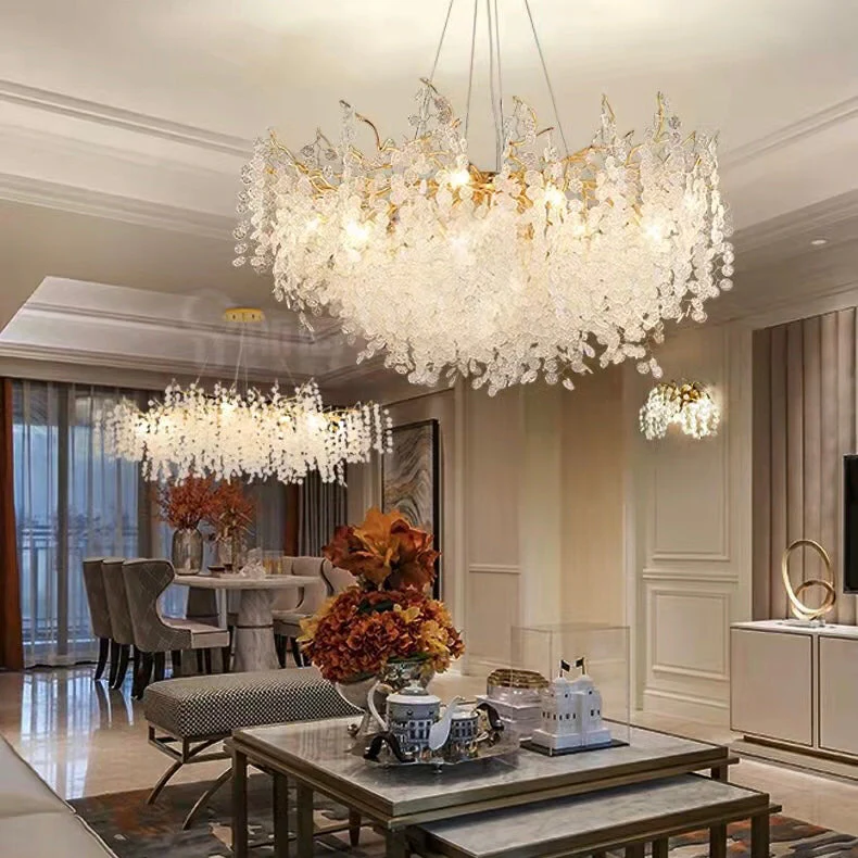 Luxury Branches Crystal Frosted Glass Chandelier Set for Living /Dining Room - Image 2