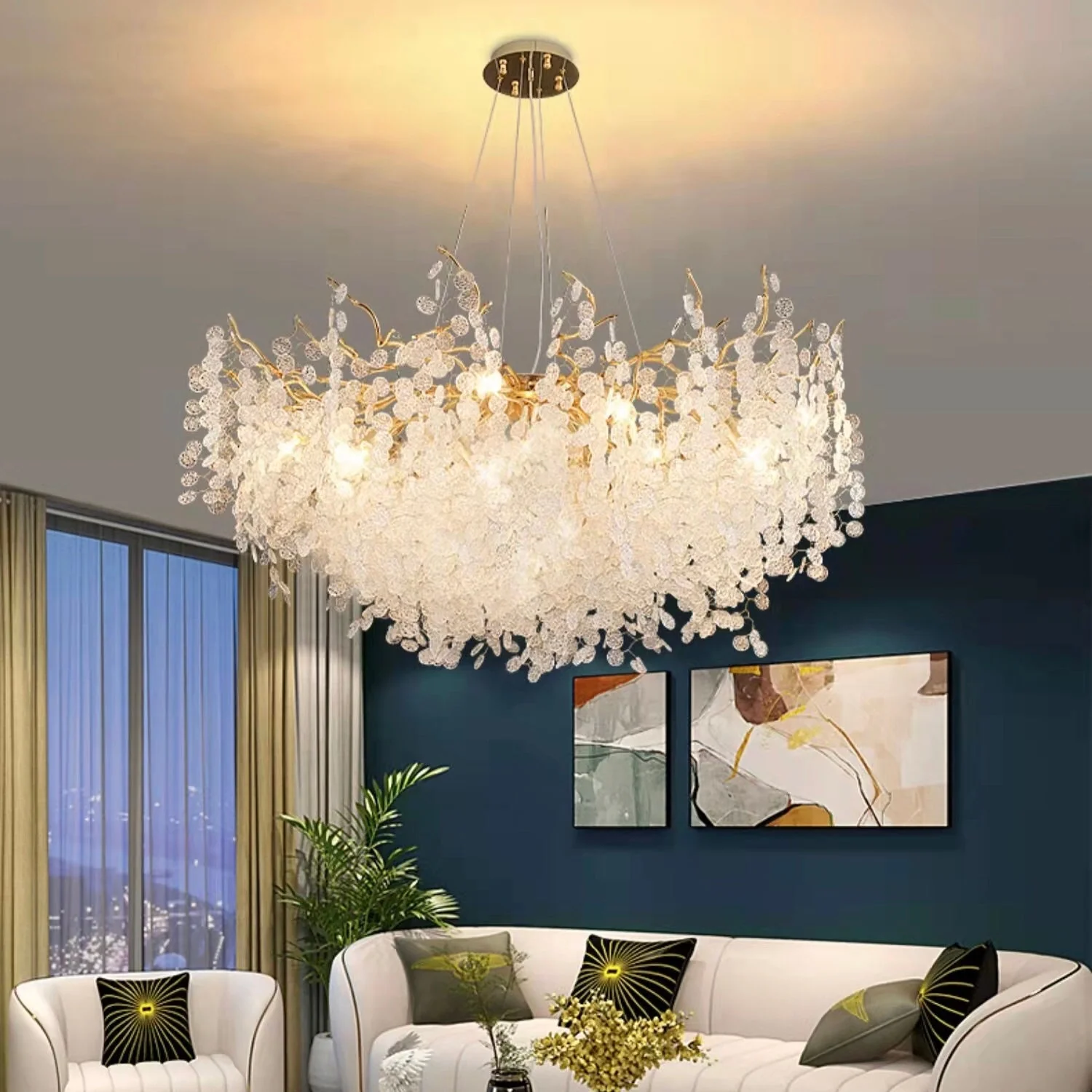 Luxury Branches Crystal Frosted Glass Chandelier Set for Living /Dining Room - Image 3