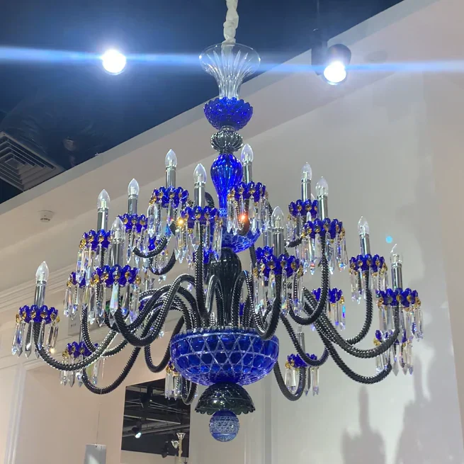 Luxury Candle Light Blue&Black Crystal Chandelier for Bedroom - Image 3