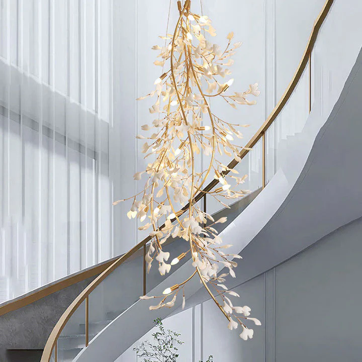 Luxury Ceramic Ginkgo Staircase Long Branch Chandelier - Image 3