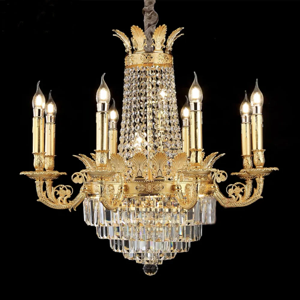 Luxury Empire Multi-tiered Candle Light Crystal Chandelier in Gold Finish for Foyer/Living Room/Staircase/Villa - Image 5