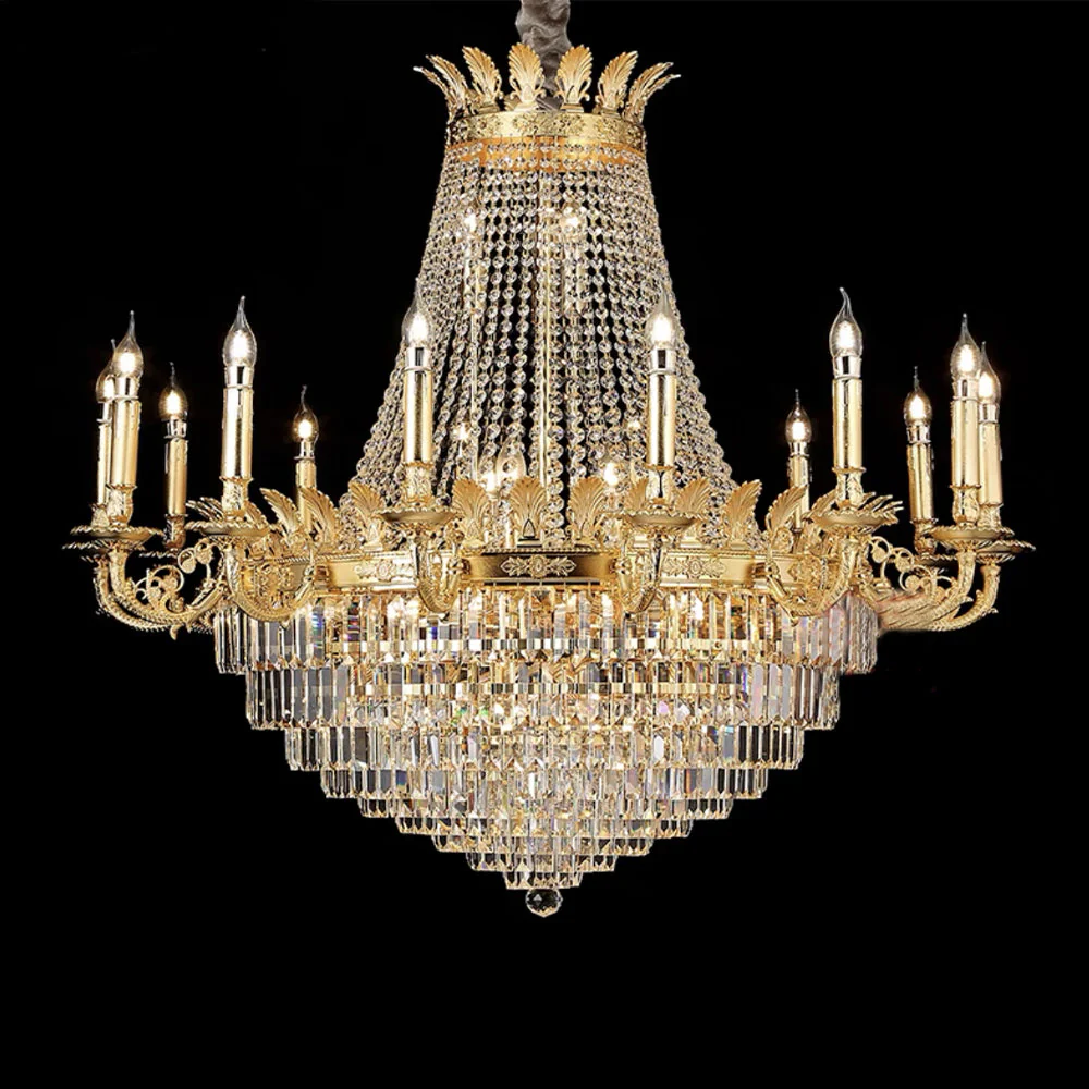 Luxury Empire Multi-tiered Candle Light Crystal Chandelier in Gold Finish for Foyer/Living Room/Staircase/Villa - Image 7