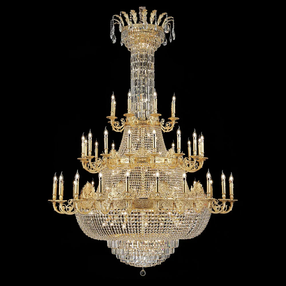 Luxury Empire Multi-tiered Candle Light Crystal Chandelier in Gold Finish for Foyer/Living Room/Staircase/Villa - Image 8