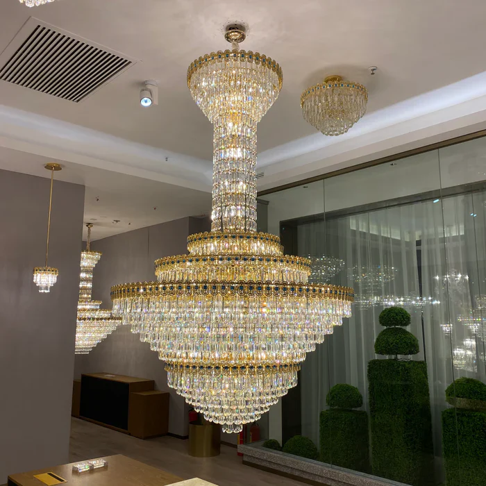 Luxury Extra Large Conical Funnel Crystal Chandelier with Sapphire for High-celling - Image 2
