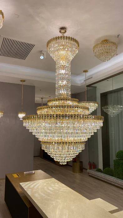Luxury Extra Large Conical Funnel Crystal Chandelier with Sapphire for High-celling - Image 3