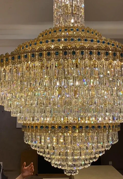 Luxury Extra Large Conical Funnel Crystal Chandelier with Sapphire for High-celling - Image 4