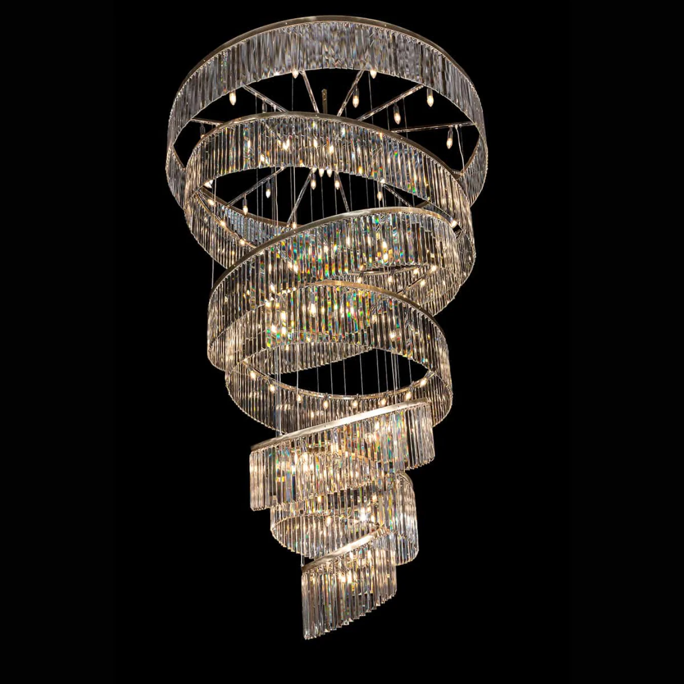 Luxury Floating Crystal Rings Chandelier in Gold Finish for High-ceiling - Image 2