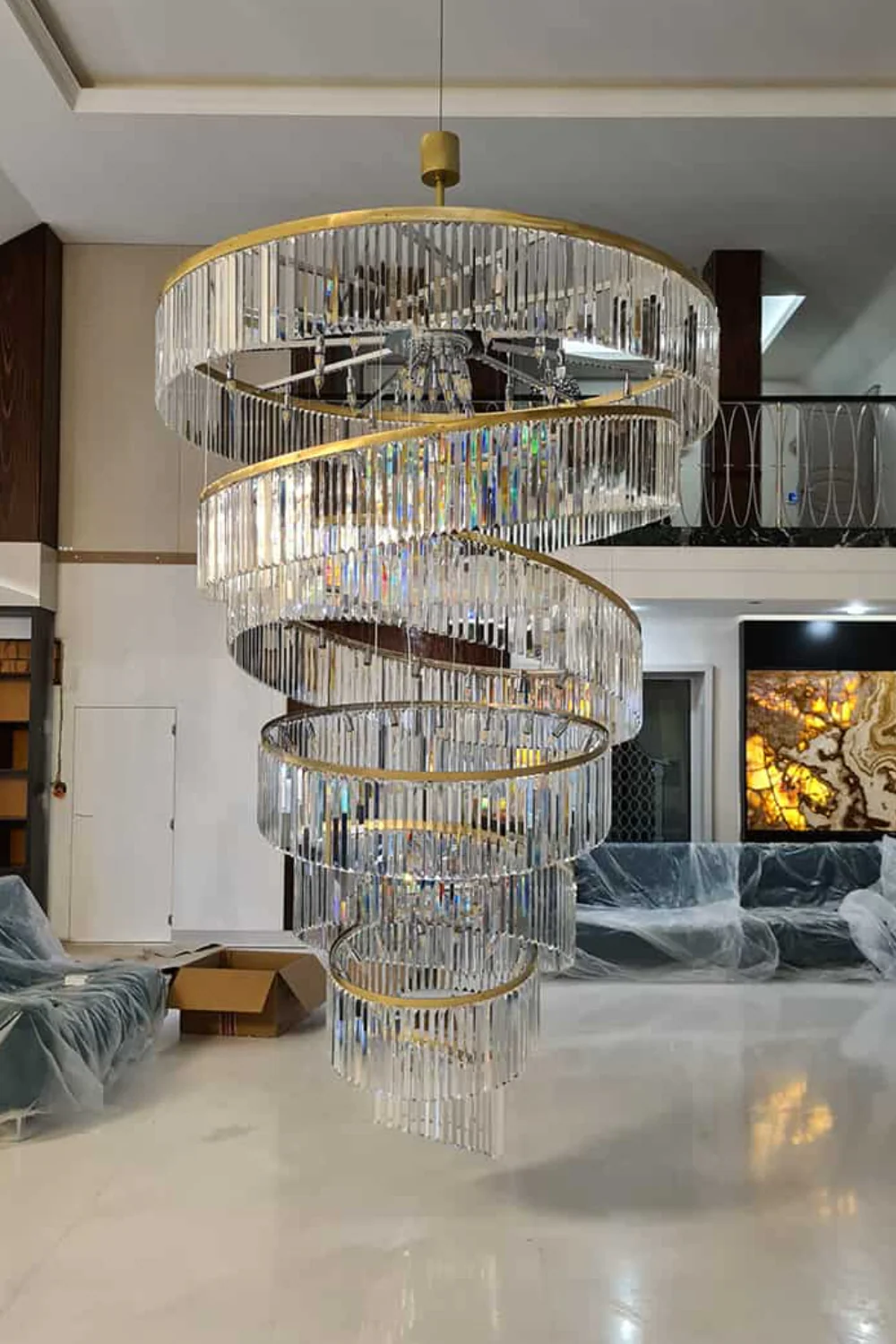 Luxury Floating Crystal Rings Chandelier in Gold Finish for High-ceiling - Image 4