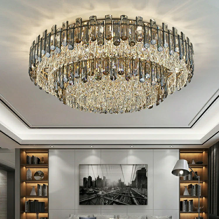 Smoke Gray Crystal Chandelier Flush Mounted Ceiling Light Fitxture Set for Dining Room/Living Room - Image 10