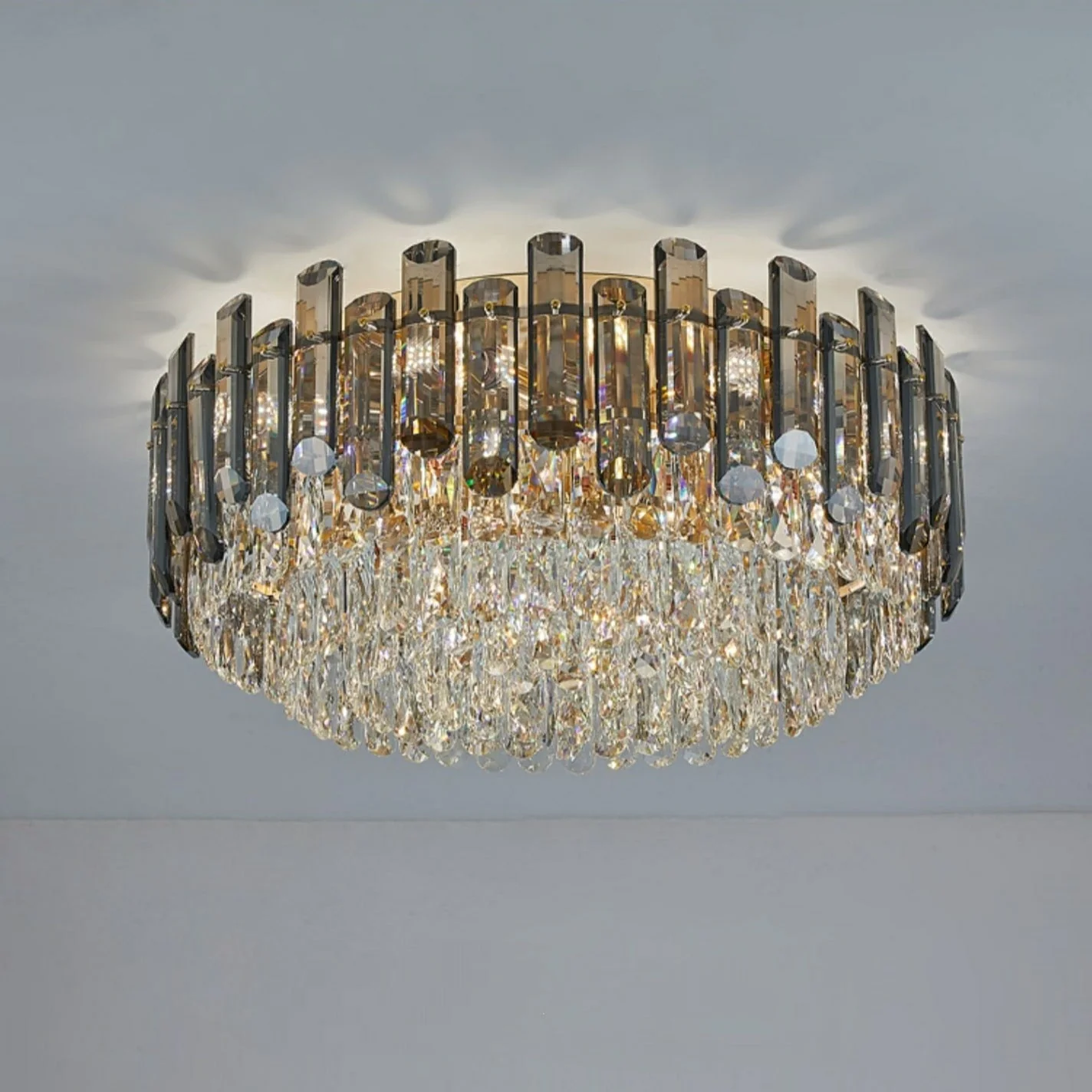 Smoke Gray Crystal Chandelier Flush Mounted Ceiling Light Fitxture Set for Dining Room/Living Room - Image 11