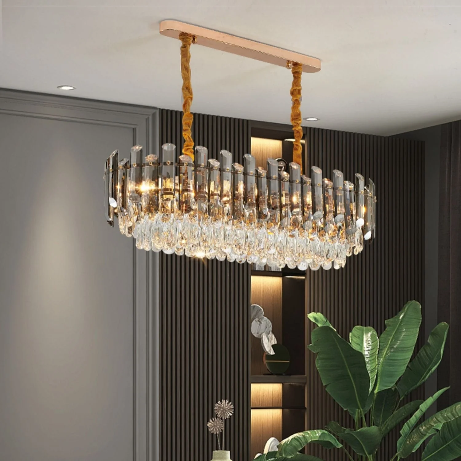 Smoke Gray Crystal Chandelier Flush Mounted Ceiling Light Fitxture Set for Dining Room/Living Room - Image 13