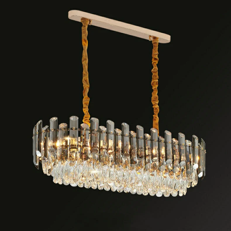 Smoke Gray Crystal Chandelier Flush Mounted Ceiling Light Fitxture Set for Dining Room/Living Room - Image 14