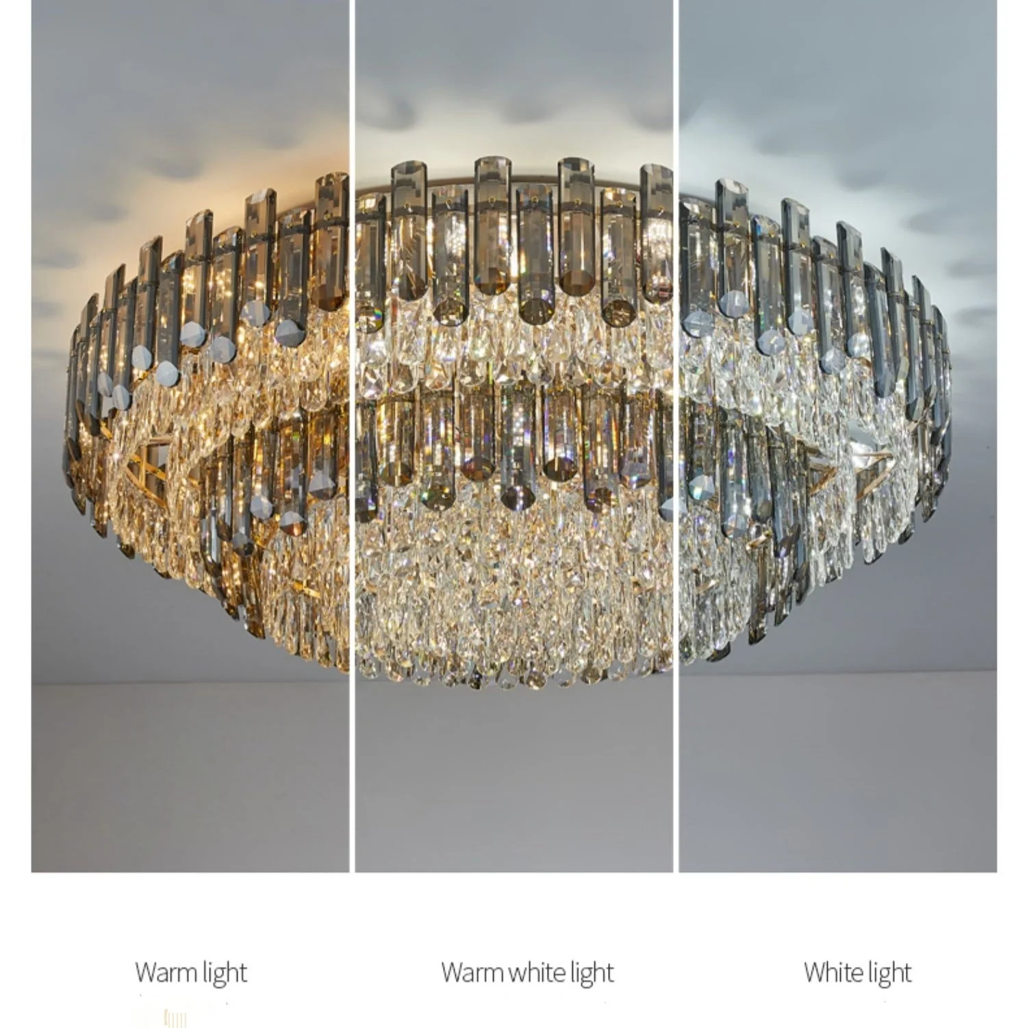 Smoke Gray Crystal Chandelier Flush Mounted Ceiling Light Fitxture Set for Dining Room/Living Room - Image 16