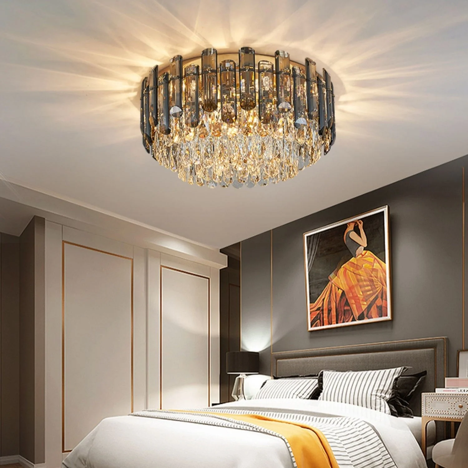 Smoke Gray Crystal Chandelier Flush Mounted Ceiling Light Fitxture Set for Dining Room/Living Room - Image 17