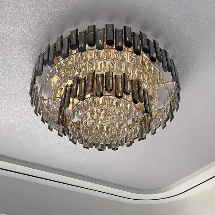 Smoke Gray Crystal Chandelier Flush Mounted Ceiling Light Fitxture Set for Dining Room/Living Room - Image 19