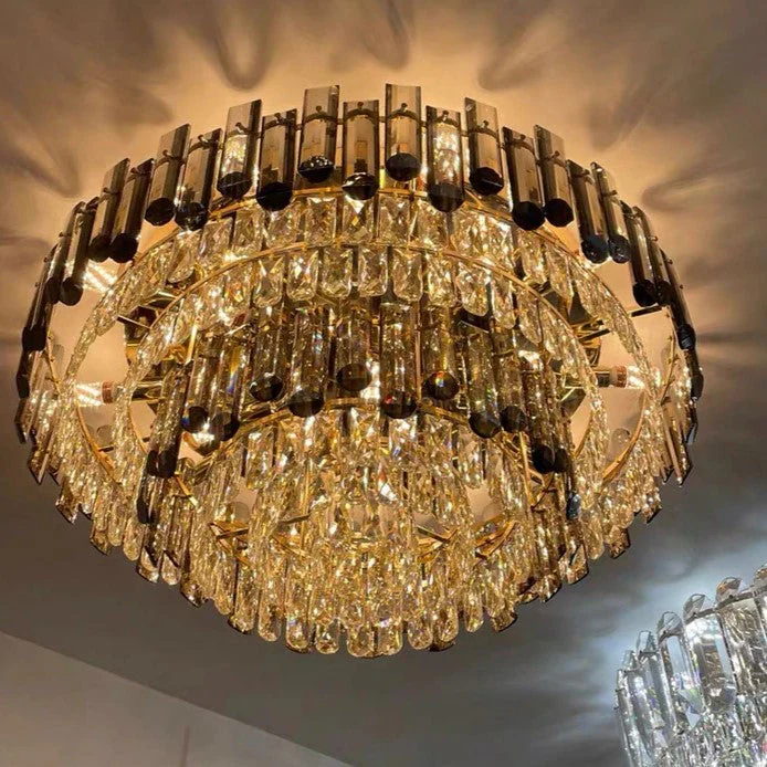 Smoke Gray Crystal Chandelier Flush Mounted Ceiling Light Fitxture Set for Dining Room/Living Room - Image 20