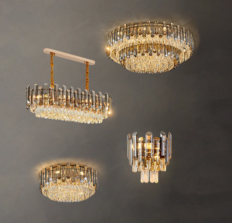 Smoke Gray Crystal Chandelier Flush Mounted Ceiling Light Fitxture Set for Dining Room/Living Room - Image 21