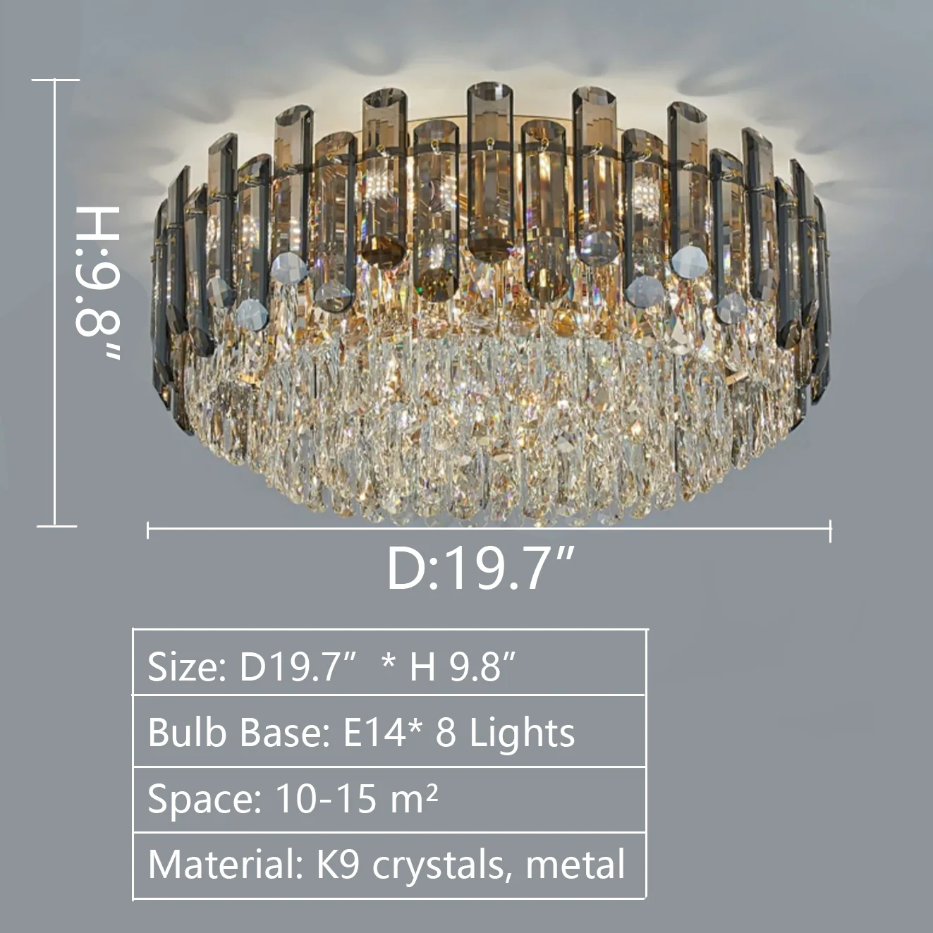 Smoke Gray Crystal Chandelier Flush Mounted Ceiling Light Fitxture Set for Dining Room/Living Room - Image 27