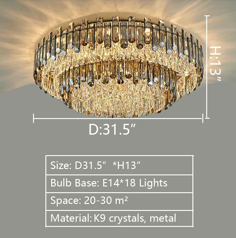 Smoke Gray Crystal Chandelier Flush Mounted Ceiling Light Fitxture Set for Dining Room/Living Room - Image 29