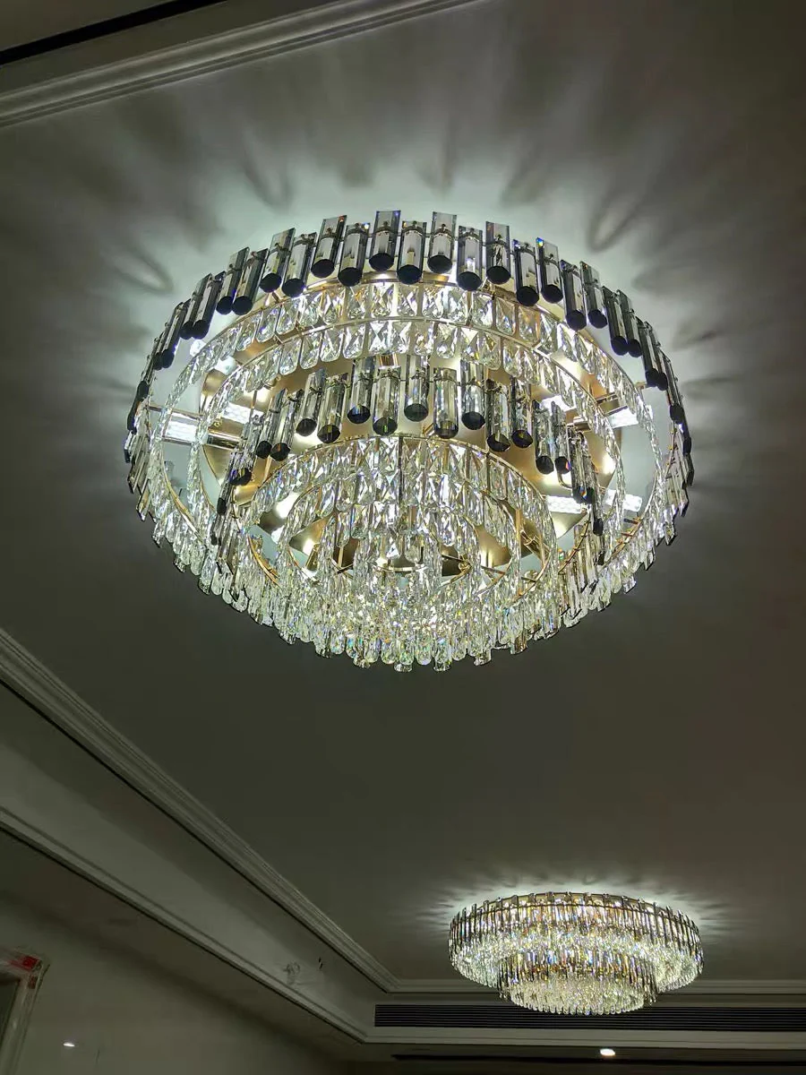 Smoke Gray Crystal Chandelier Flush Mounted Ceiling Light Fitxture Set for Dining Room/Living Room - Image 3