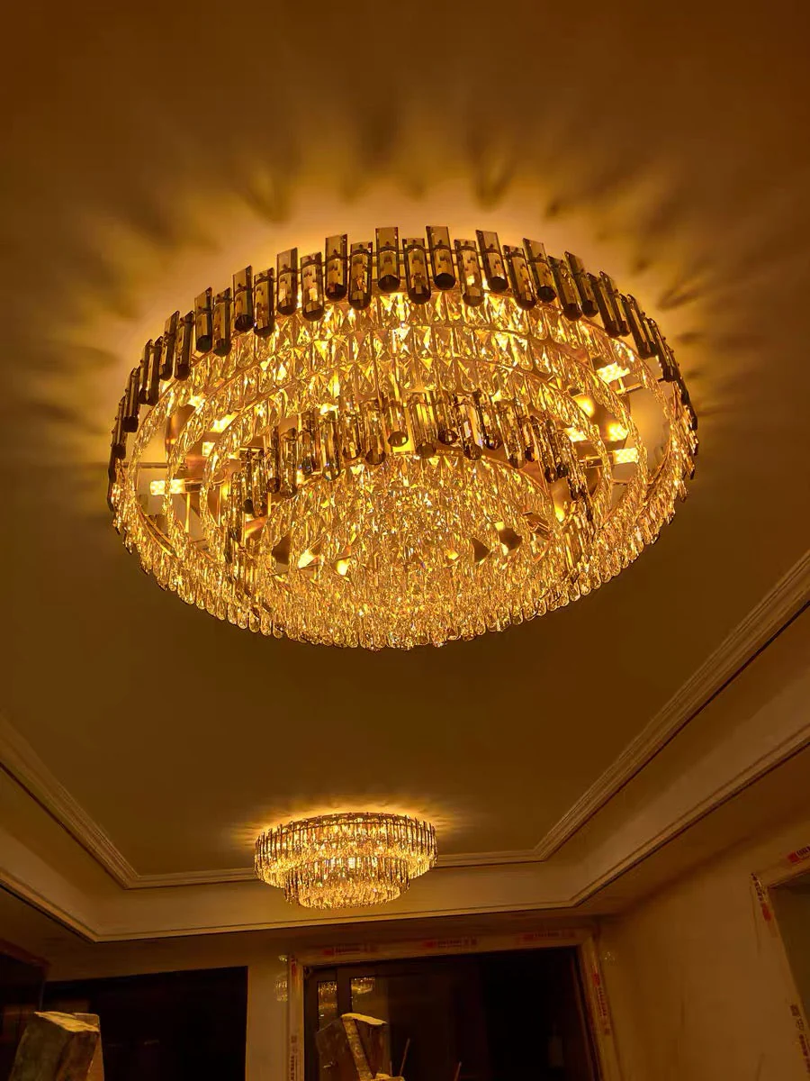 Smoke Gray Crystal Chandelier Flush Mounted Ceiling Light Fitxture Set for Dining Room/Living Room - Image 4
