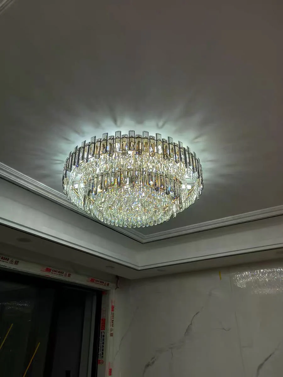 Smoke Gray Crystal Chandelier Flush Mounted Ceiling Light Fitxture Set for Dining Room/Living Room - Image 5