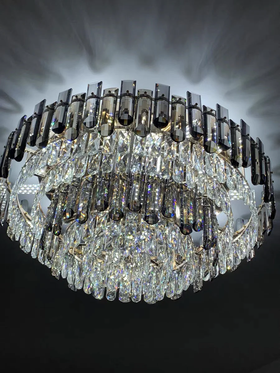 Smoke Gray Crystal Chandelier Flush Mounted Ceiling Light Fitxture Set for Dining Room/Living Room - Image 6