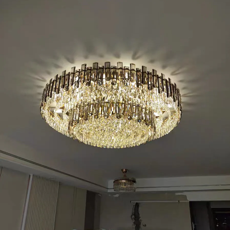 Smoke Gray Crystal Chandelier Flush Mounted Ceiling Light Fitxture Set for Dining Room/Living Room - Image 7